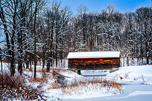 Snowy Morning, Old Covered Bridge Cooperstown by DeDe Hartung